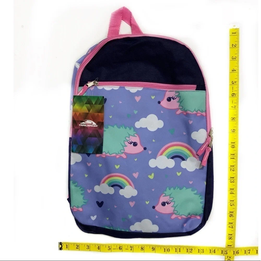 Trailmaker Girls' Rainbow Backpack Adjustable Padded Straps Purple Blue 17 inch